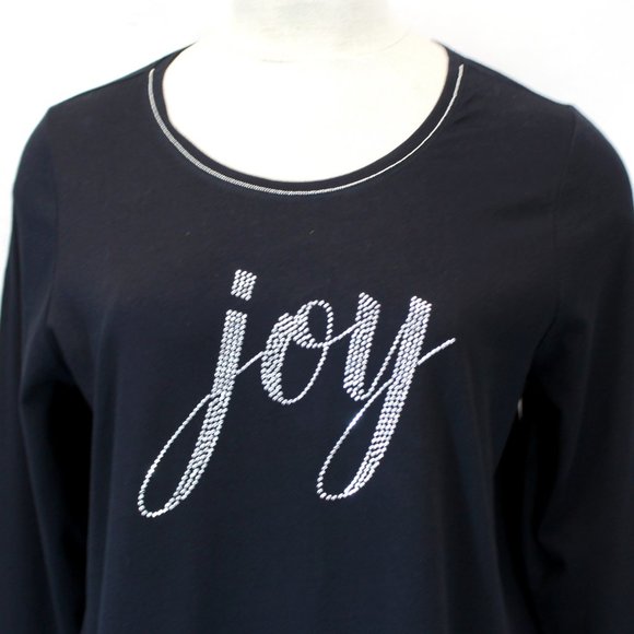 Catherines Plus Christmas Black "Joy" Long Sleeve Tee Top Tunic 1X , 18/20W - Picture 3 of 7